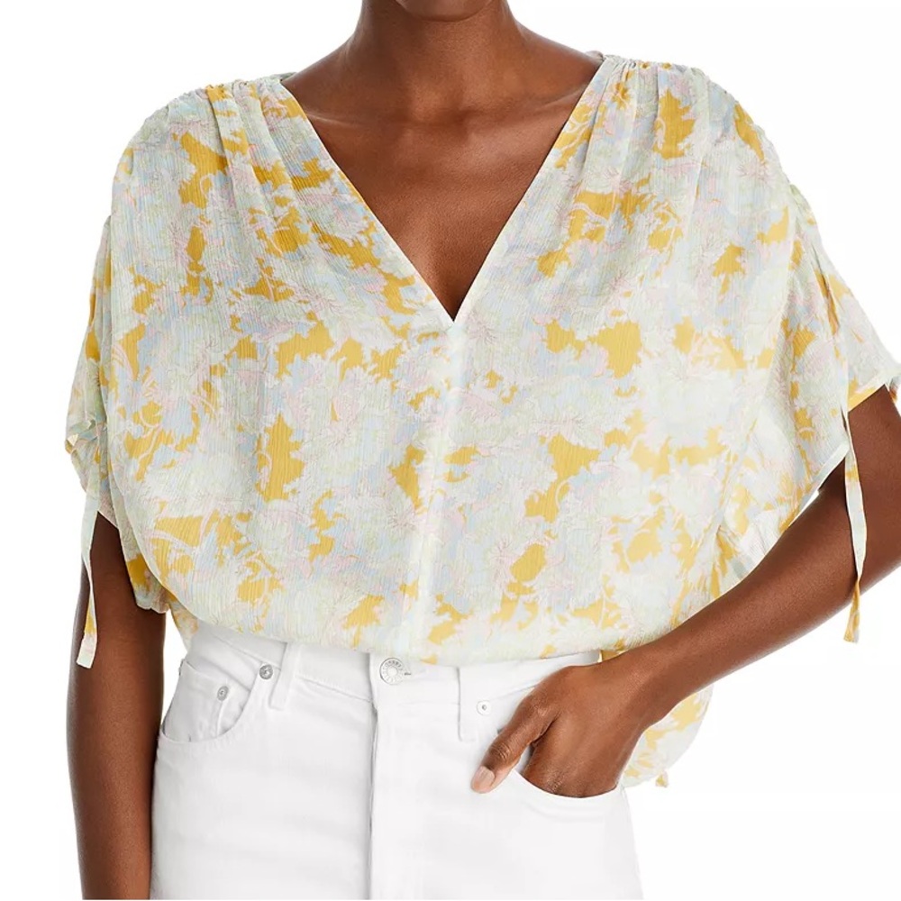 Vince Lotus Ruched 100% Silk flutter blouse/top